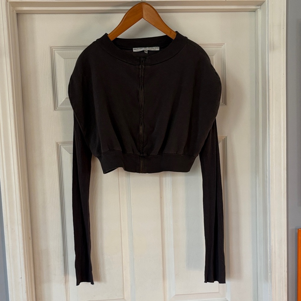 Charcoal Gray Cropped Zip Cardigan
